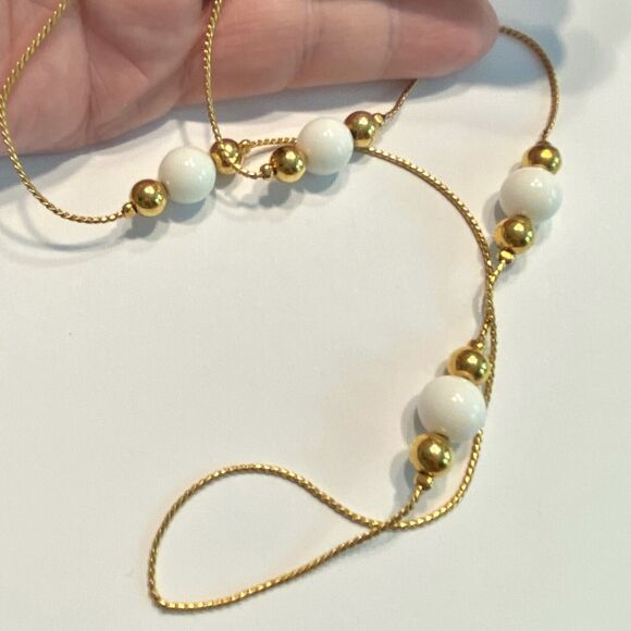 Napier Station Chain Necklace Minimalist Single Strand White Gold Bead Details - Picture 7 of 8